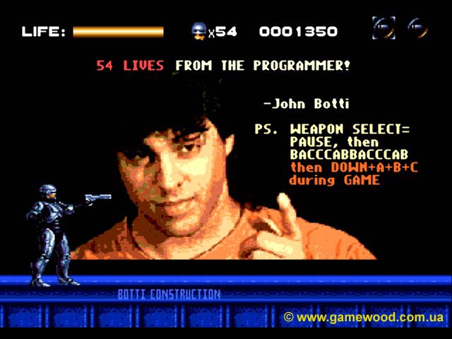Скриншот игры Robocop Versus The Terminator | Sega Mega Drive 2 (Genesis) | 54 жизни от программиста