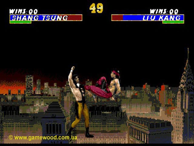 Скриншот игры Mortal Kombat 3 («Смертельный бой 3», «Мортал Комбат 3») | Sega Mega Drive 2 (Genesis) | Сражение в воздухе