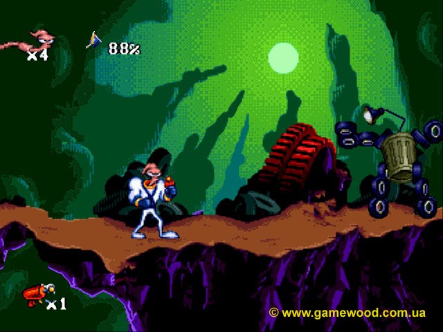 Скриншот игры Earthworm Jim («Червяк Джим») | Sega Mega Drive 2 (Genesis) | Мусорное ведро