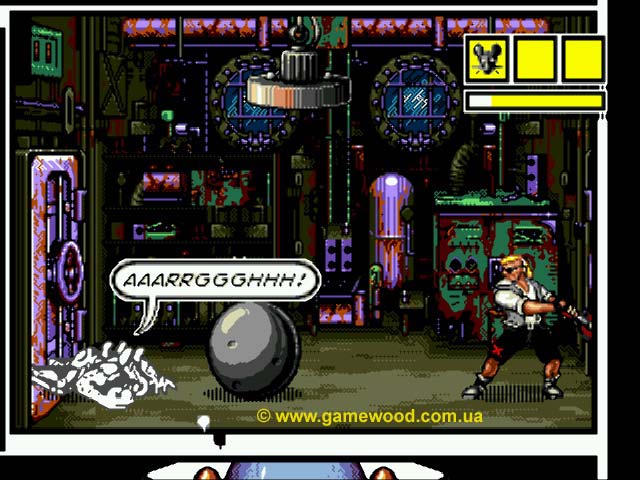 Скриншот игры Comix Zone | Sega Mega Drive 2 (Genesis) | Упавший на голову шарик