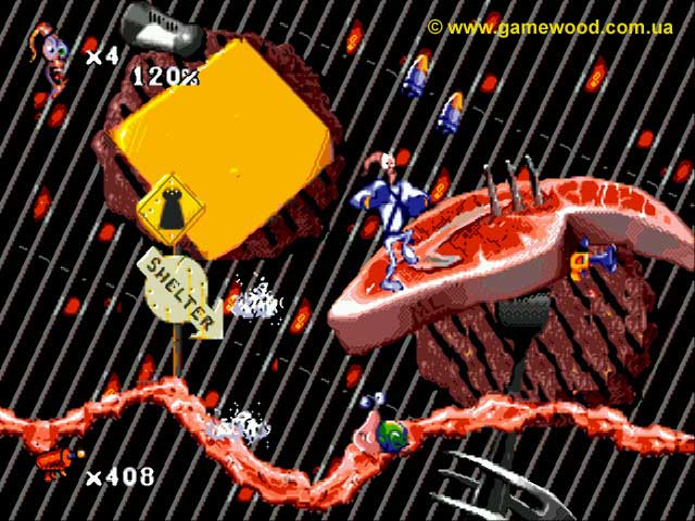 Скриншот игры Earthworm Jim 2 («Червяк Джим 2») | Sega Mega Drive 2 (Genesis) | Уровень Level Ate