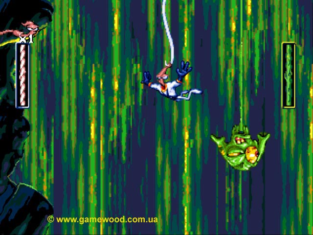 Скриншот игры Earthworm Jim («Червяк Джим») | Sega Mega Drive 2 (Genesis) | Майор Сопляк