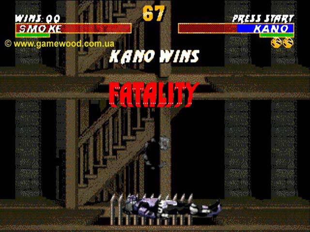 Скриншот игры Mortal Kombat 3 («Смертельный бой 3», «Мортал Комбат 3») | Sega Mega Drive 2 (Genesis) | Мёртвый Смоук