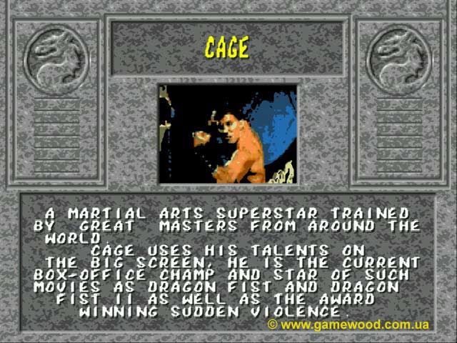 Скриншот игры Mortal Kombat («Мортал Комбат») | Sega Mega Drive 2 (Genesis) | Биография Кейджа