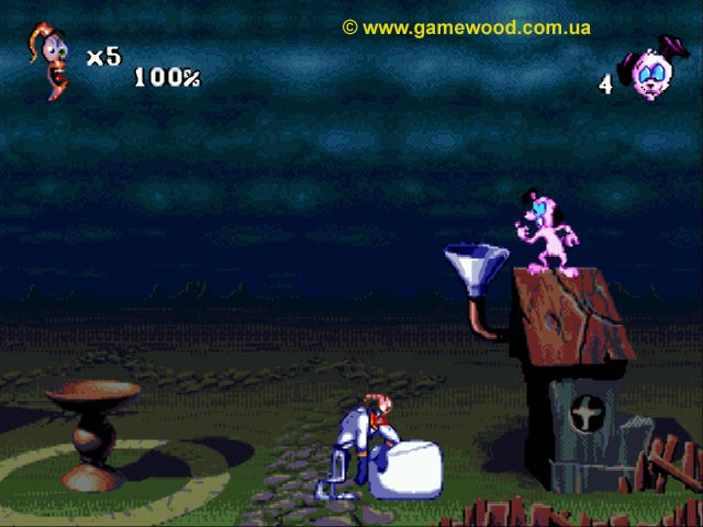 Скриншот игры Earthworm Jim 2 («Червяк Джим 2») | Sega Mega Drive 2 (Genesis) | Уровень Puppy Love: Part 1