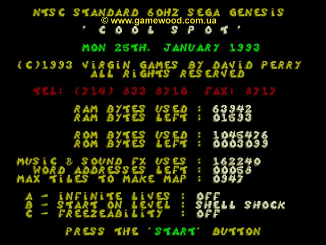 Скриншот игры Cool Spot («Крутой Спот») | Sega Mega Drive 2 (Genesis) | Секретное меню