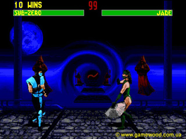 Скриншот игры Mortal Kombat 2 («Смертельный бой 2») | Sega Mega Drive 2 (Genesis) | Sub-Zero против Jade