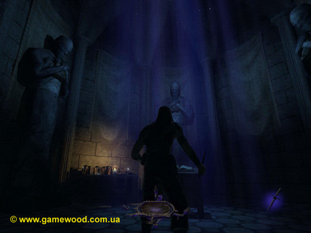 Скриншот игры Thief 3: Deadly Shadows («Thief 3: Тень смерти») | PC | Тайная комната в библиотеке