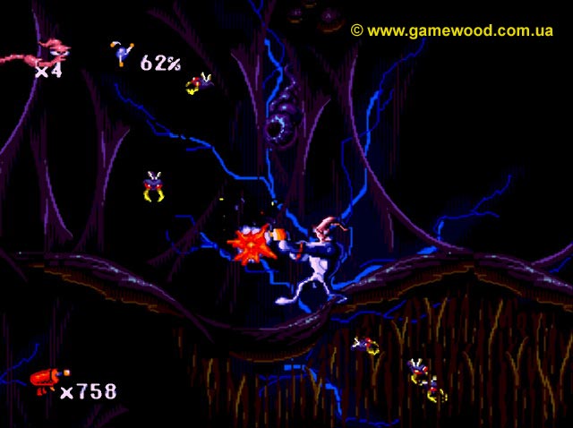 Скриншот игры Earthworm Jim («Червяк Джим») | Sega Mega Drive 2 (Genesis) | Пчелиный рой