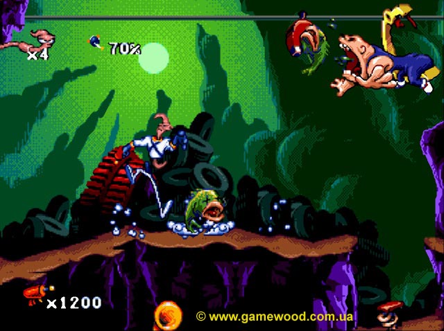 Скриншот игры Earthworm Jim («Червяк Джим») | Sega Mega Drive 2 (Genesis) | Рыбная душа