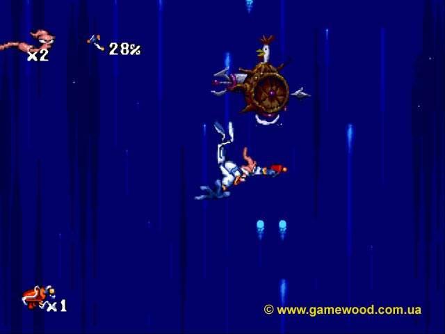 Скриншот игры Earthworm Jim («Червяк Джим») | Sega Mega Drive 2 (Genesis) | Петушиный бой