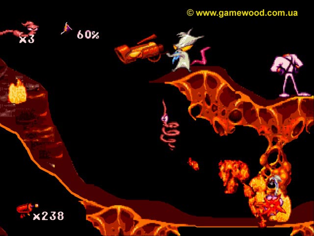 Скриншот игры Earthworm Jim («Червяк Джим») | Sega Mega Drive 2 (Genesis) | Кот Зловред