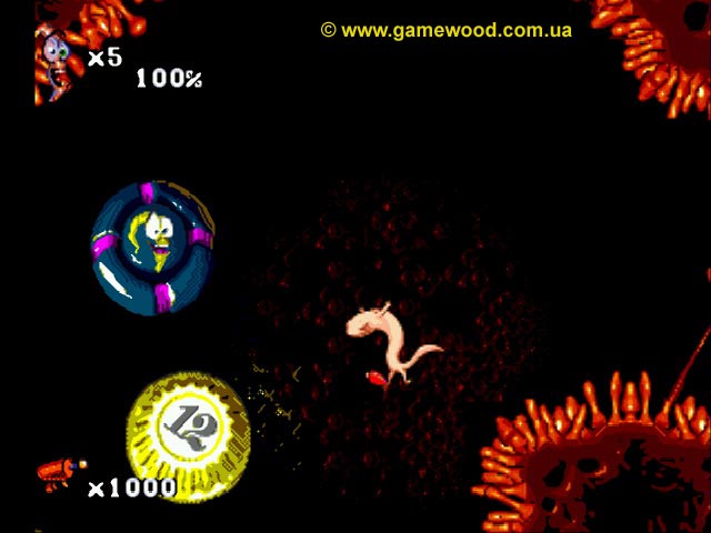 Скриншот игры Earthworm Jim 2 («Червяк Джим 2») | Sega Mega Drive 2 (Genesis) | В кишечнике