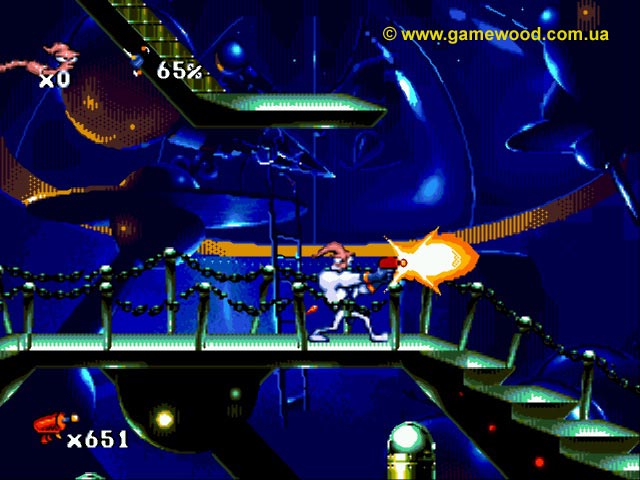 Скриншот игры Earthworm Jim («Червяк Джим») | Sega Mega Drive 2 (Genesis) | Кто здесь?