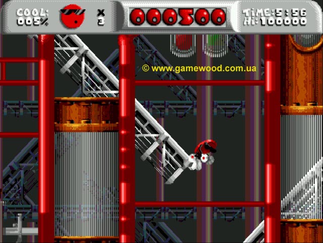 Скриншот игры Cool Spot («Крутой Спот») | Sega Mega Drive 2 (Genesis) | Подготовка к прыжку