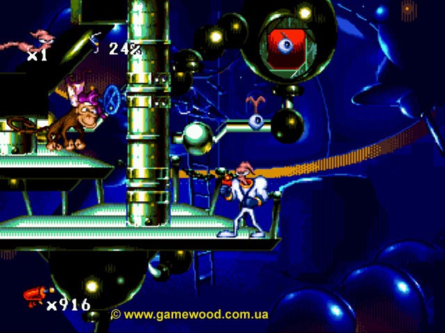 Скриншот игры Earthworm Jim («Червяк Джим») | Sega Mega Drive 2 (Genesis) | Дикая обезьяна