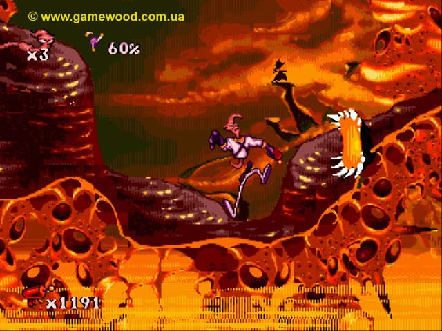 Скриншот игры Earthworm Jim («Червяк Джим») | Sega Mega Drive 2 (Genesis) | Зубатый монстр