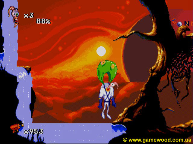 Скриншот игры Earthworm Jim 2 («Червяк Джим 2») | Sega Mega Drive 2 (Genesis) | Чудо-капюшон