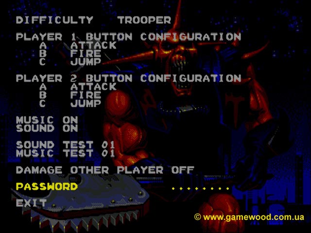 Скриншот игры Doom Troopers: The Mutant Chronicles | Sega Mega Drive 2 (Genesis) | Пункт меню Password («Пароль»)