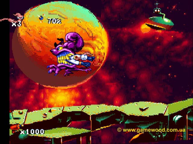 Скриншот игры Earthworm Jim («Червяк Джим») | Sega Mega Drive 2 (Genesis) | Щеночек Питер