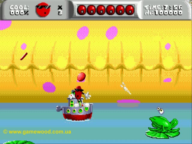 Скриншот игры Cool Spot («Крутой Спот») | Sega Mega Drive 2 (Genesis) | На водоёме