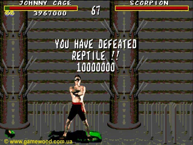 Скриншот игры Mortal Kombat («Мортал Комбат») | Sega Mega Drive 2 (Genesis) | Reptile побеждён
