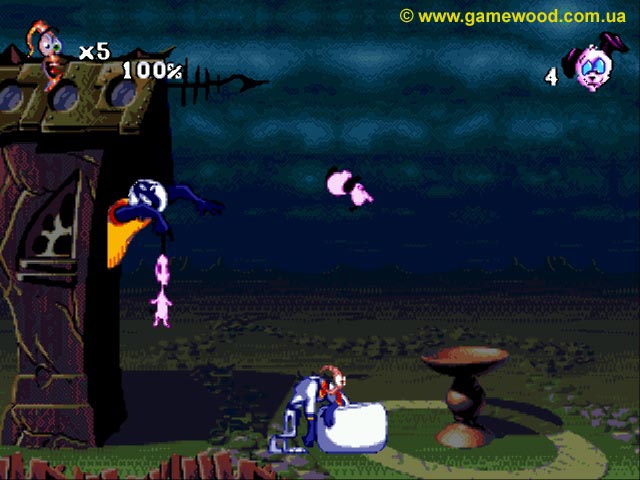 Скриншот игры Earthworm Jim 2 («Червяк Джим 2») | Sega Mega Drive 2 (Genesis) | Спаситель щенков