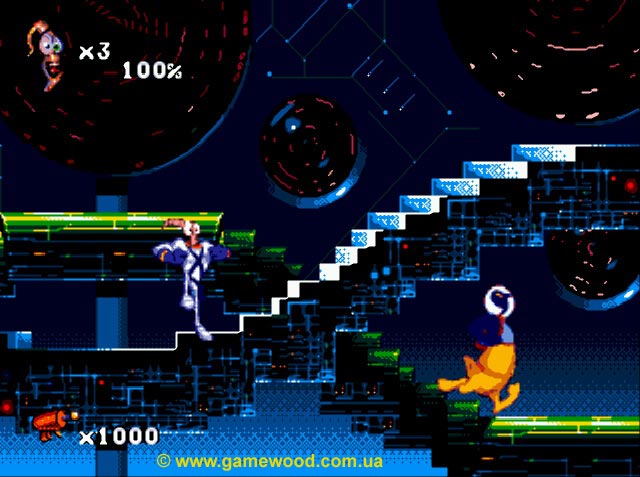 Скриншот игры Earthworm Jim 2 («Червяк Джим 2») | Sega Mega Drive 2 (Genesis) | Уровень See Jim Run — Run Jim Ru