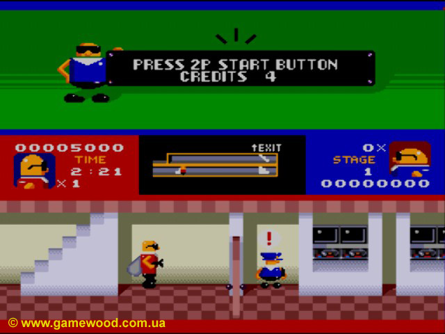 Скриншот игры Bonanza Bros. | Sega Mega Drive 2 (Genesis) | Охранник что-то заподозрил