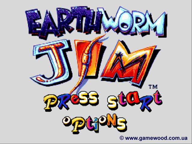 Скриншот игры Earthworm Jim («Червяк Джим») | Sega Mega Drive 2 (Genesis) | Титульная заставка
