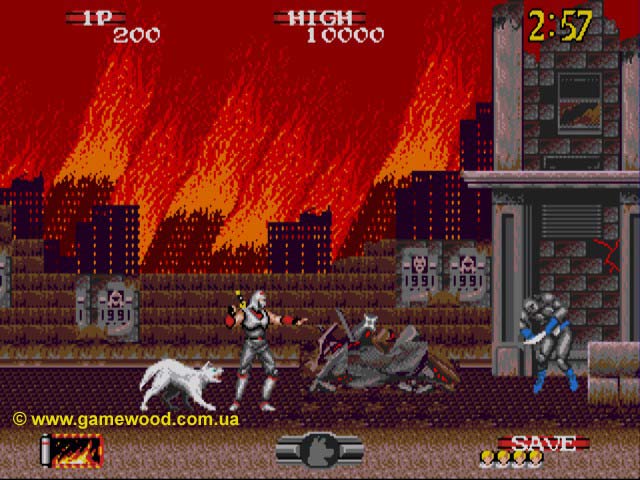 Скриншот игры Shadow Dancer: The Secret of Shinobi | Sega Mega Drive 2 (Genesis) | Город в огне