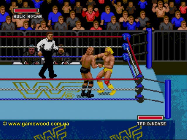 Скриншот игры WWF: Super Wrestlemania | Sega Mega Drive 2 (Genesis) | Халк Хоган выполняет захват