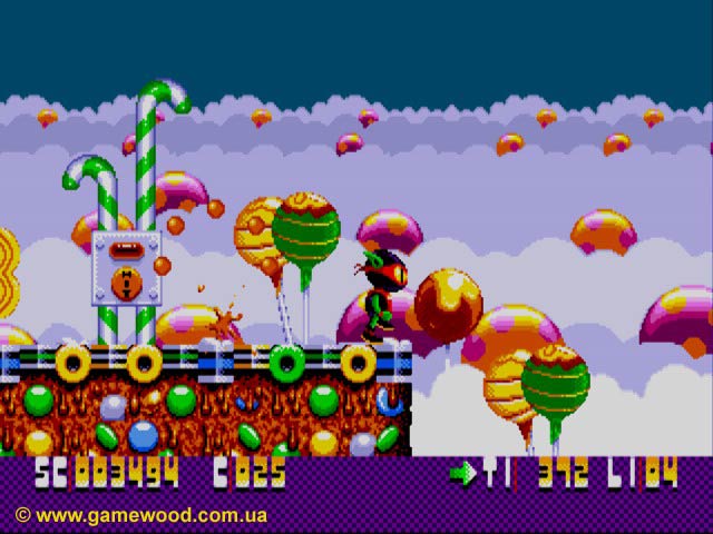 Скриншот игры Zool | Sega Mega Drive 2 (Genesis) | Страна чупа-чупсов